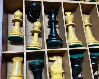 Carved wooden chess set