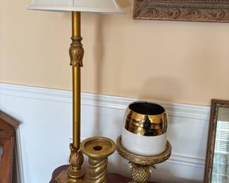 Pair of Traditional Style Gold Table Lamp, Gold Painted Pillar Candle Holder, White and Gold Ceramic Vase