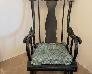 Mid 20th Century Black Rocking Chair with Painted Floral Design