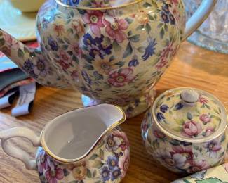 Golden Crown E & R Floral Teapot, Creamer Pitcher & Lidded Sugar Bowl