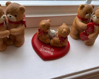 1980s Enesco Ceramic Valentines Day Bear Figurines