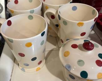 Emma Bridgewater Polka Dot Lidded Sugar Bowl, Biscuit Tin, Set of 4 Coffee Mugs