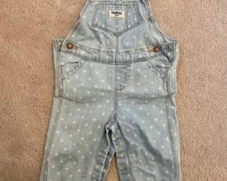OshKosh B'gosh White Polka Dot Denim Overalls