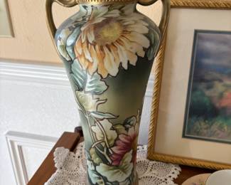 Nippon Porcelain Floral Hand-painted Double Handle Vase
