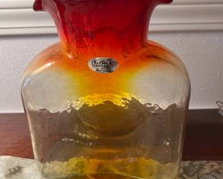 Blenko Handcraft Tangerine Amberina Ombre Water Bottle