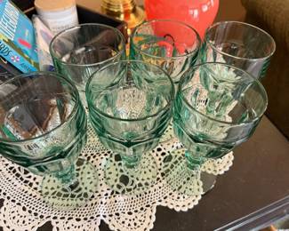Set of 6  Libbey Gibraltar Spanish Green Water Goblets
