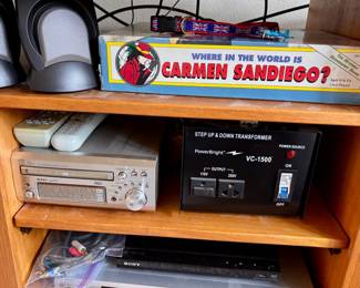 Where in the World is Carmen Sandiego? Board Game,  Denon DVD Surround Receiver – ADV-M71, PowerBright VC-1500 Step Up & Down Voltage Transformer, Sony Compact DVD Player -&nbsp;DVP-SR320