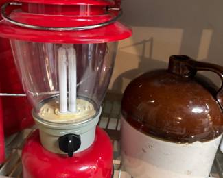 Coleman Red Rugged LED Lantern, Beehive Brown & Cream Stoneware Crock Jug