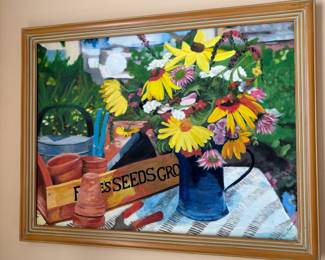 Framed Gardening Still Life Oil Painting by C. Tracy Fankhauser