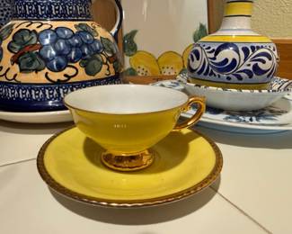 Rudolf Watcher Bavaria Yellow Teacup & Saucer with Gold Trim
