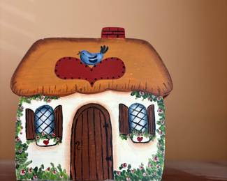 Carved Wood Folk Art Cottage Music Box