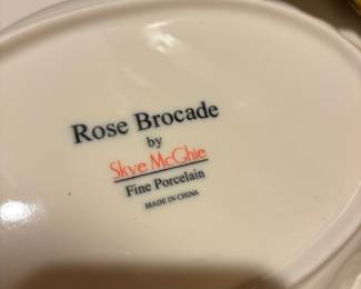 Skye McGhie Blue Rose Brocade Porcelain Oval Serving Bowl