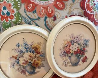 Circle Framed 1960s Floral Lithograph Prints by M. Black 