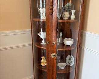 Circa 1930s American Walnut Curved Glass Curio Cabinet 
