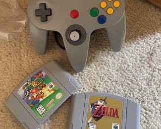 Nintendo 64 Controller, Super Mario 64 Nintendo 64 Cartridge, &nbsp;The Legend of Zelda: Ocarina of Time Nintendo 64 Cartridge