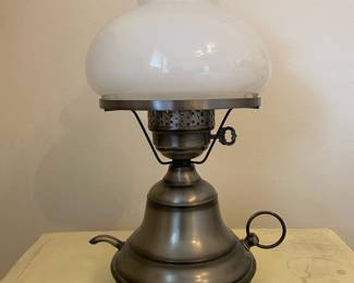 Metallic Antique Oil Lamp - Possibly Pewter