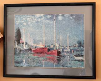 Framed & Matted Claud Monet "Red Boats" Print