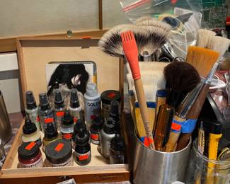 Tim Holtz & Ranger Ink Distress Oxide Sprays, Acrylic Ink, Dry Pigment, Princeton Catalyst Silicone Blade Tool, Assortment of Paint Brushes, Pébéo Artist Acrylics