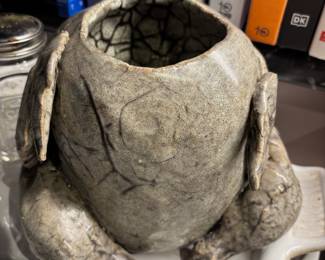 Pottery Chicken Utensil Holder – Signed by Artist