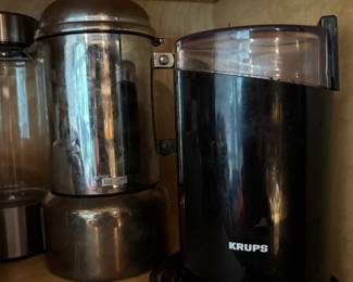 Bodum Chambord Stainless Steel Espresso Maker, Krupus Precision Electric Coffee Grinder