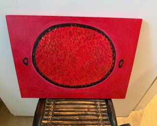 1998 Mixed Media Abstract Painting on Board "Reverberation (between z)" by Donna Bell