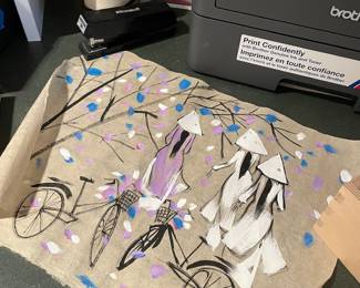 Vietnamese Ao Dai Style Street Scene Painting on Rice Paper