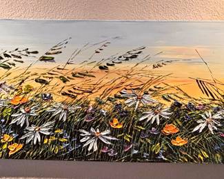 Floral Daisy Meadow Acrylic Impasto Painting by Maya Eventov