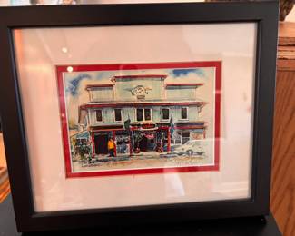 Framed & Matted 1999 Hawaiian Kohala Store Watercolor Print by Janice Jack