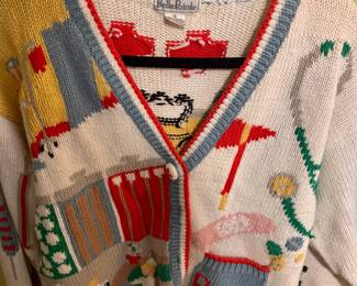 1990s Belle Pointe Pharmacy Themed Knit Cardigan
