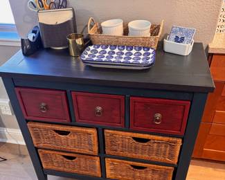 Rustic Farmhouse Style Cabinet with Wicker Storage