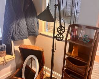 Industrial Style Pulley Floor Lamp, Quilted Storage Ottoman
