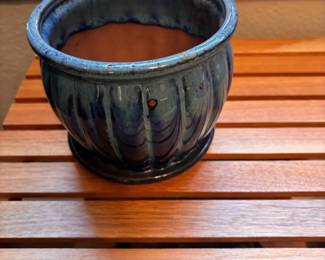 Small Blue Glazed Ceramic Planter
