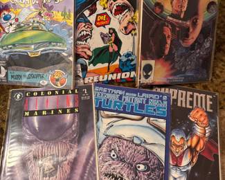 1993 Marvel Comics&nbsp;The Ren & Stimpy Show “Crash Dummies” #4, 1992 Marvel Comics&nbsp;"Wolverine: Reunion" #62, 1985 Marvel Comics "2010" Vol. 1 No. 2, 1993 Dark Horse Comics&nbsp;Aliens: Colonial Marines #1, 1989 Mirage Studios&nbsp;Teenage Mutant Ninja Turtles Vol. 1 No.7, 1992 Image Comics Supreme #1