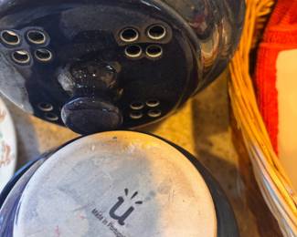 Blue Glazed Stoneware Vegetable Steamer - Made in Portugal