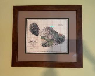 Framed & Matted Maui, Hawaii Map 