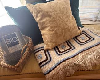 White, Blue & Brown Granny Square Crochet Afghan Blanket