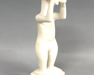 Modern marble sculpture after Cycladic flute figure