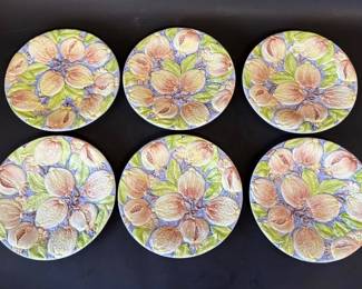 Set of 6 San Marco Nove Italian embossed lemon pomegranate salad plates