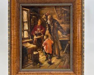 Framed original oil in the Dutch school style after "A Merry Moment" by Antonina Rzhevskaya
