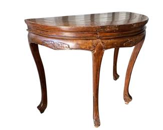 Chinese carved elm demi lune table