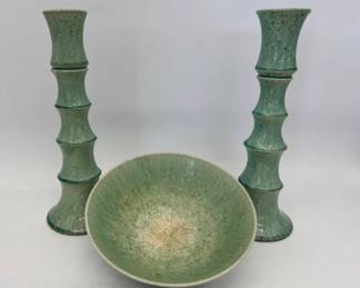 Trio of celadon glaze pottery items