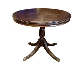 Round leather top pedestal library table