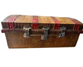 Unique dome top metal trunk with handpainted finish