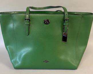 Coach green pebbled leather Turnlock tote handbag