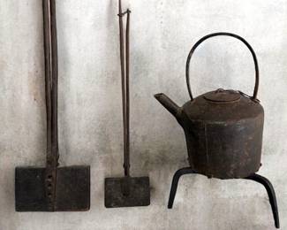 Primitive lot of cast iron hearth tools