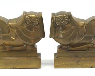Pair of solid bronze Pekinese dog mid century bookends