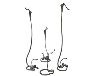 Four Jack Brubaker (Indiana) iron Brutalist Lily candlesticks