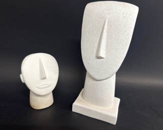 Two modern reproduction Cycladic idol heads