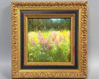 Framed miniature original signed oil of wildflowers