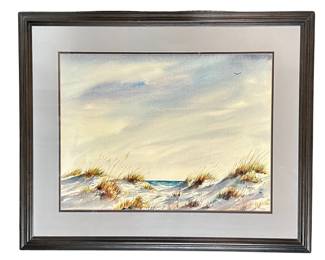 Framed original watercolor beach scene by Stephen M. Andrus '76 (American)